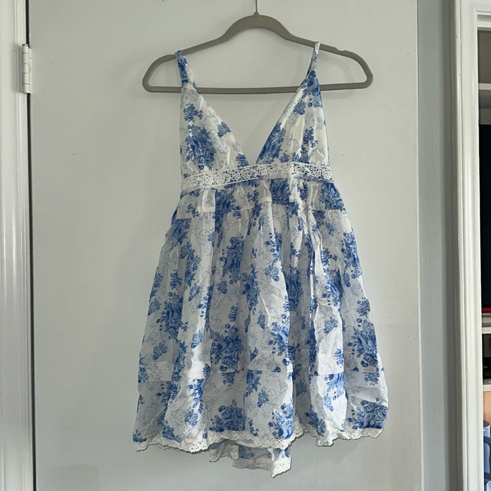 Blue and white flower sun dress